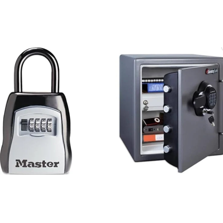 Master Lock Caja de Seguridad para Llaves, Paquete Exterior con Caja Fuerte SentrySafe a Prueba de Fuego y Agua, 1.23 Pies Cúbicos