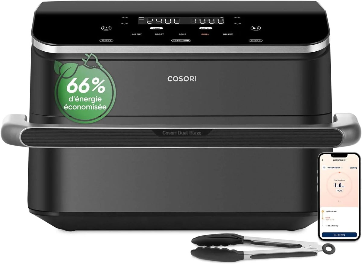 COSORI Air Fryer 10L Twinfry, Friteuse sans Huile Double Résistance, Airfryer à Dual Zone Avec Séparateur Amovible, 5-en-1, Grande Capacité, Cuisson optimale, 40℃-240℃, Contrôle Smart via App
