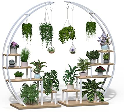 Soporte para Plantas de Metal Creativo con Forma de Media Luna, Estante Escalera para Macetas (Paquete de 2)