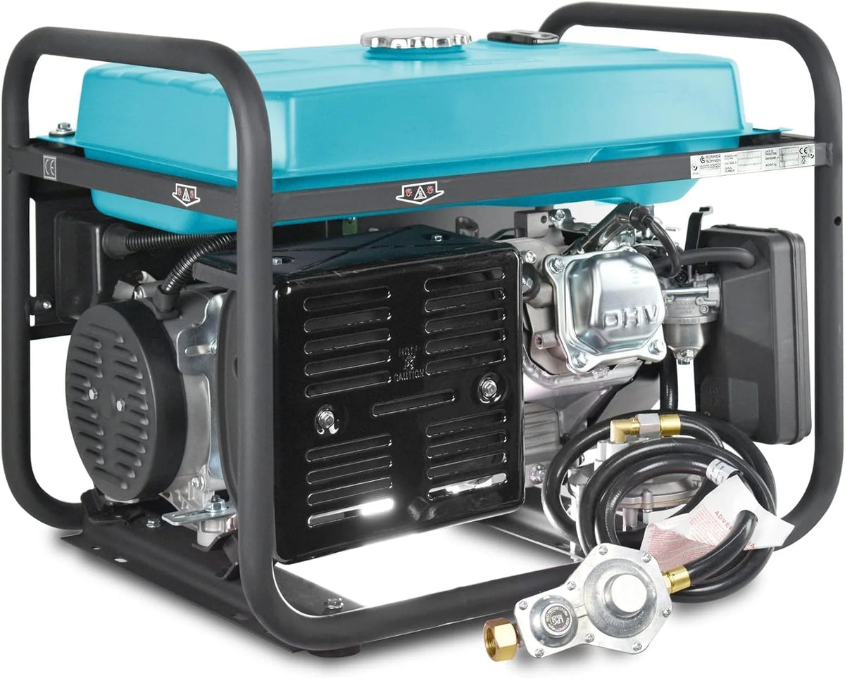 Groupe électrogène à essence/gaz KS 5000E G Könner & Söhnen, puissance maximale 4500W, démarrage manuel/électrique, prises 2x16A, 12 V, régulateur de tension automatique (AVR), affichage LED.