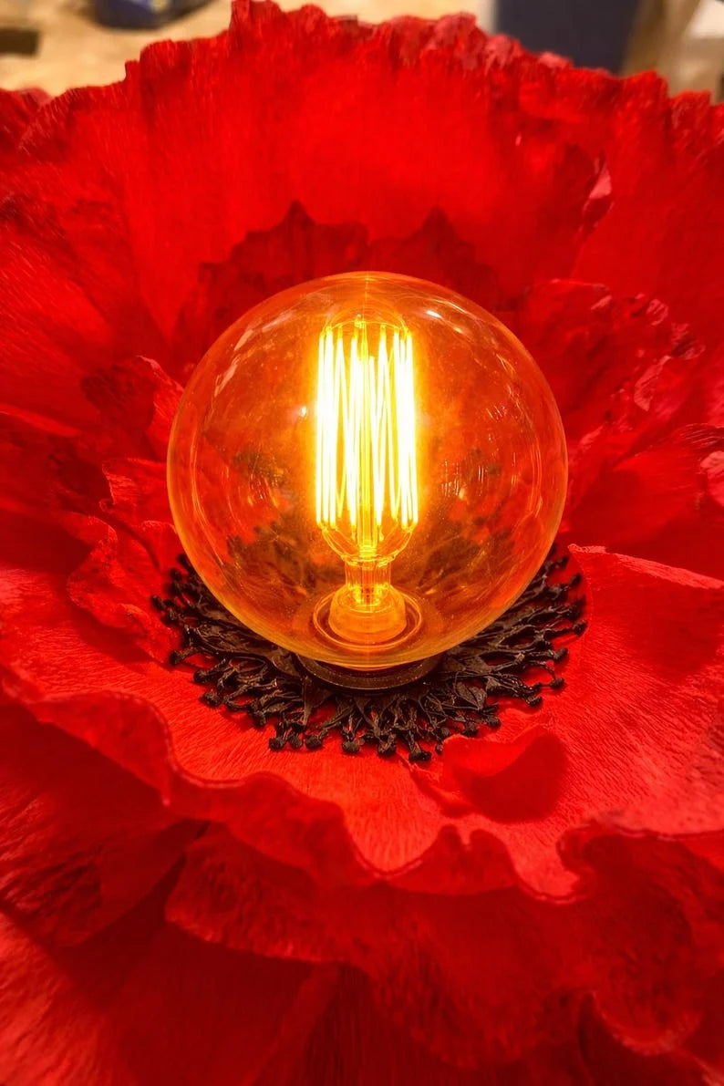 Pantalla de lámpara de papel crepé rojo amapola, lámpara de techo colgante floral