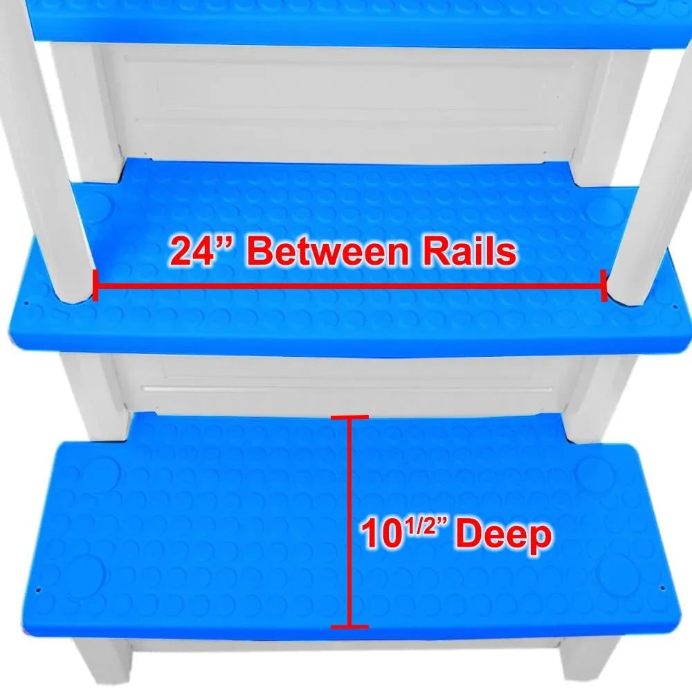 Escalones antideslizantes Aqua Select para piscinas elevadas | Azul | Para piscinas sobre tierra | Se pueden montar en terrazas de 48" a 54" de altura | Escalera de seguridad con capacidad hasta 250 lbs