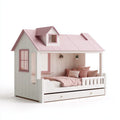 Lit enfant en bois 200x110x160 cm - blanc-rose - style maisonnette