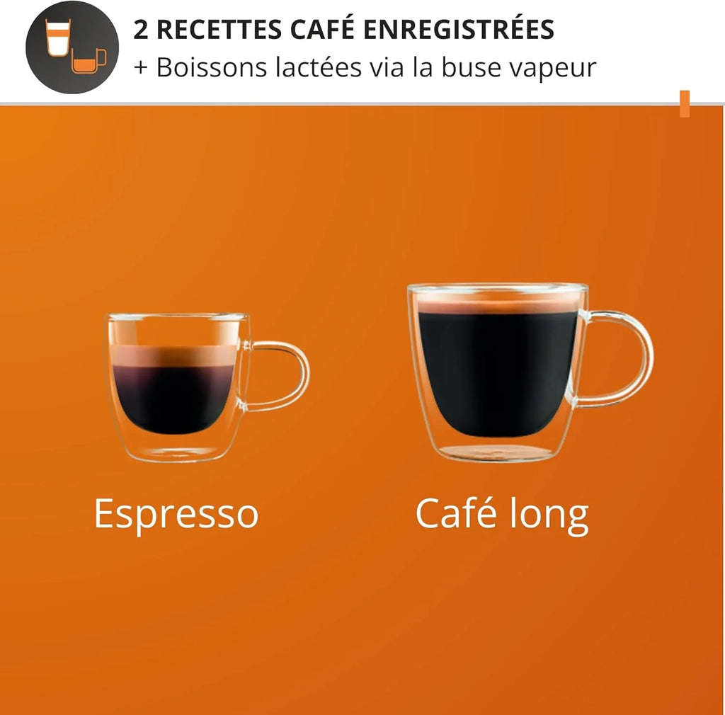 Krups Machine à café grain, machine expresso, 2 tasses en simultané, Nettoyage automatique, Buse vapeur pour Cappuccino, Cafetière espresso, Essential noire YY8125FD