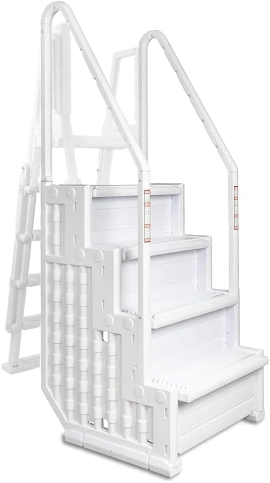 Escalones antideslizantes Aqua Select para piscinas elevadas | Azul | Para piscinas sobre tierra | Se pueden montar en terrazas de 48" a 54" de altura | Escalera de seguridad con capacidad hasta 250 lbs