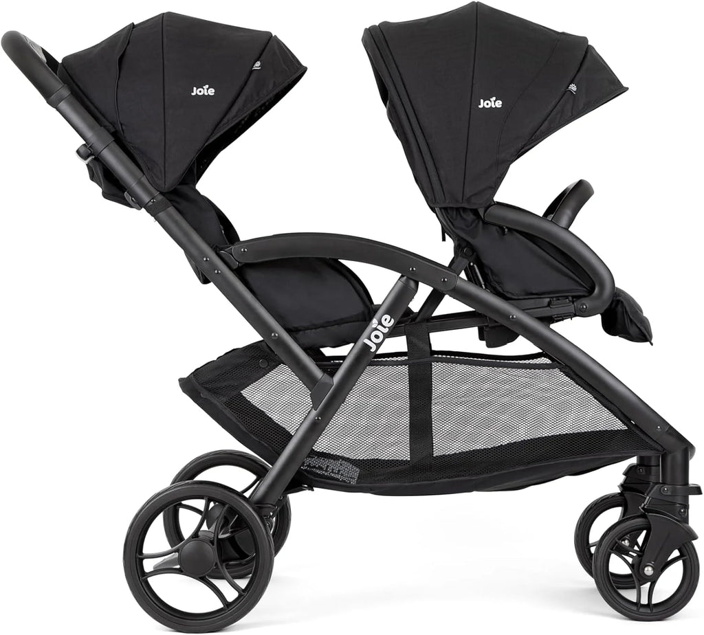 Joie - Evalite Duo - Poussette Double Légère - Siège Arrière Inclinable À Plat - Compatible Sièges Auto Et Nacelles - Suspension 4 Roues - Harnais 5 Points SoftTouch - Dès la naissance