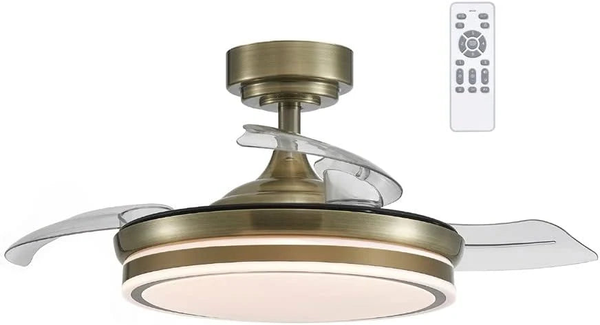wonderlamp – Ventilador de Techo con Luz LED Pearl Mini, Aspas Retráctiles, Motor DC Muy Silencioso, 3 Temperaturas de Color Regulables, 46W, Blanco