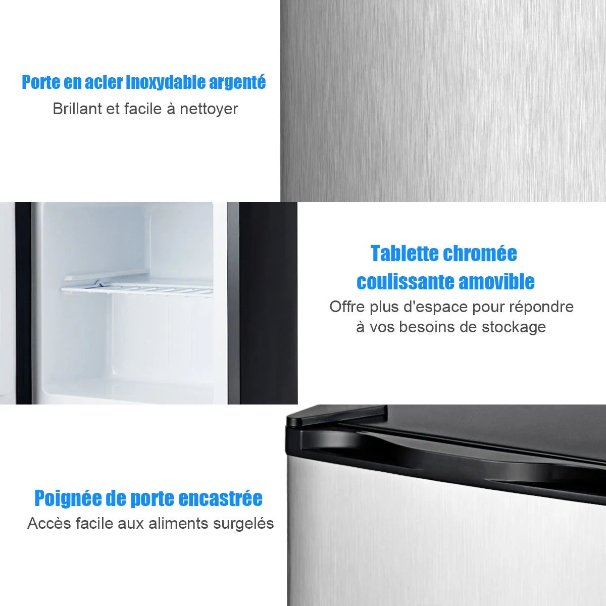 Mini Congélateur Vertical Capacité 31,1 L Porte Réversible en Acier Inoxydable Contrôle Mécanique Température Réglable