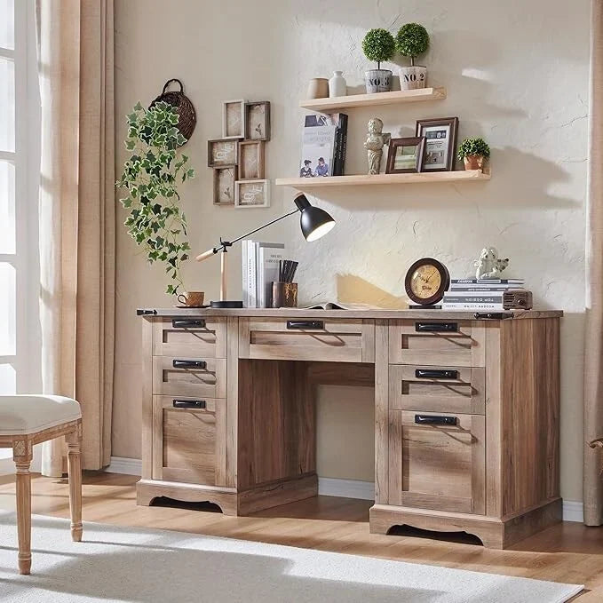 60 Farmhouse Executive Desk, Wood Home Office Desk, Computer Desk