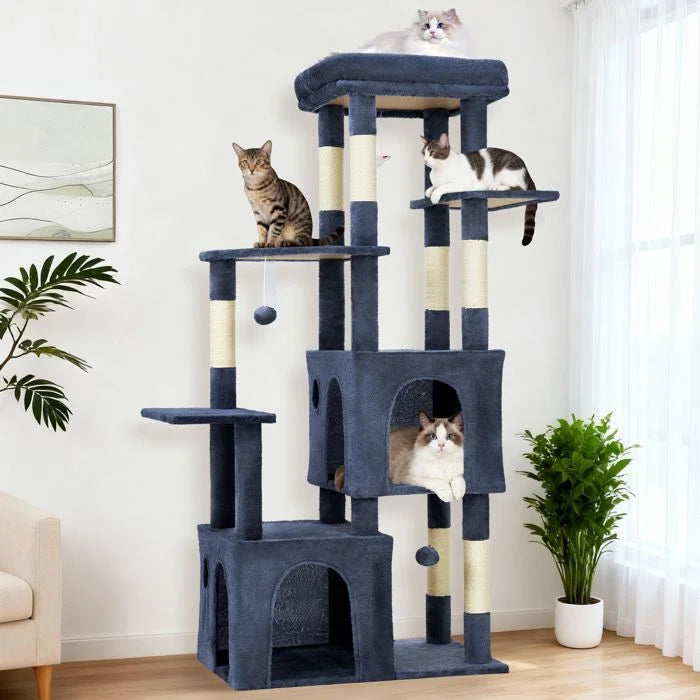 Arbre à chat - GARVEE - Arbre à chat multi-niveau avec griffoirs, escalade, hamac et niches, hauteur 188 cm - Gris foncé