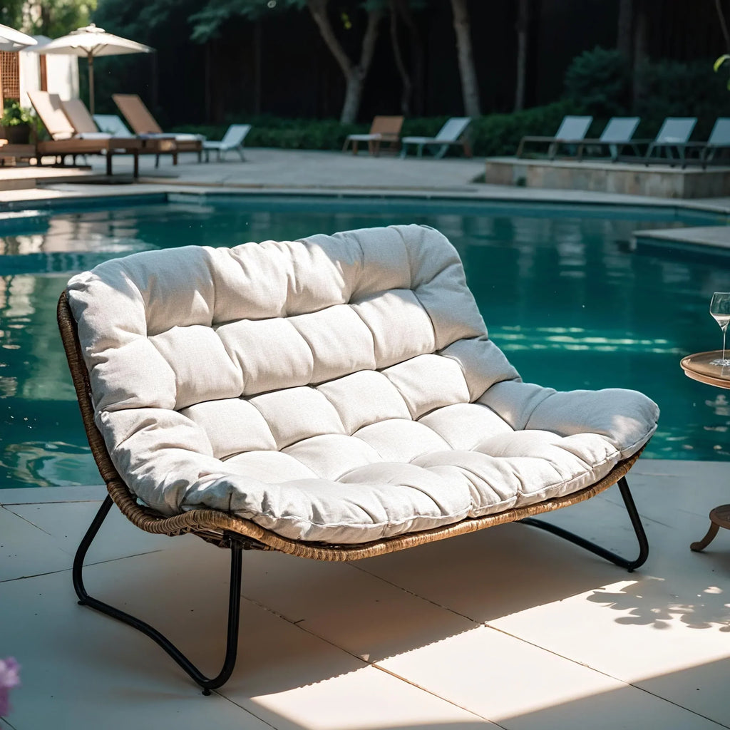 Double Papasan Chair Loveseat with Cushion, All-weather PE Rattan and Metal Frame for Indoor Outdoor