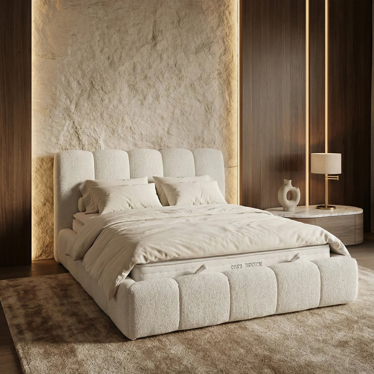 Lit Coffre Style Bubble Texturé avec Matelas et Surmatelas