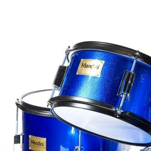 Set de Batería Mendini By Cecilio para Niños/Juveniles – 16 Pulgadas, 5 Piezas, Azul Metálico – Kit de Batería Inicial con Trono Ajustable, Platillo, Pedal y Baquetas – MJDS-5-BL