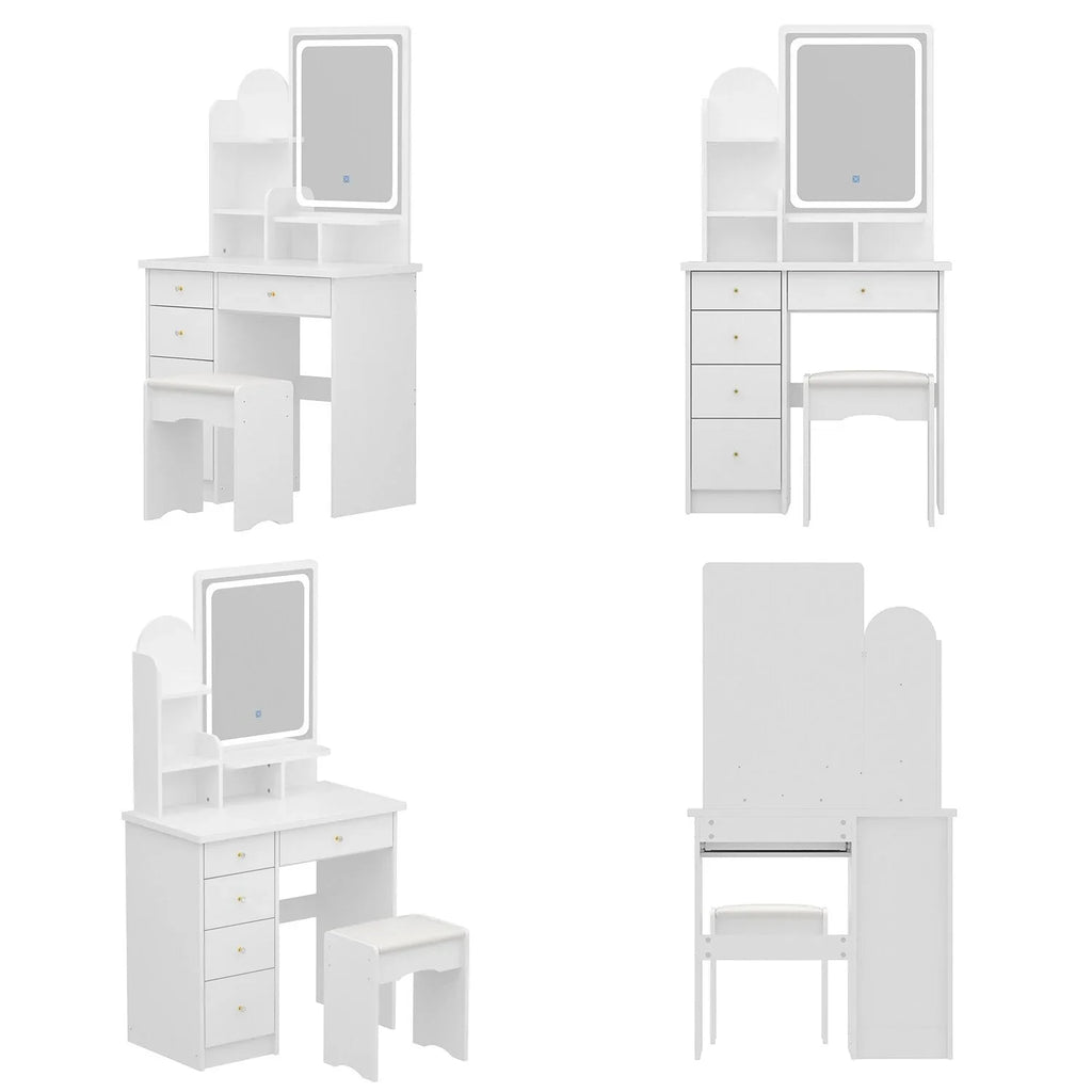 Makeup Vanity Set Table With LED Light &Mirror & Stool