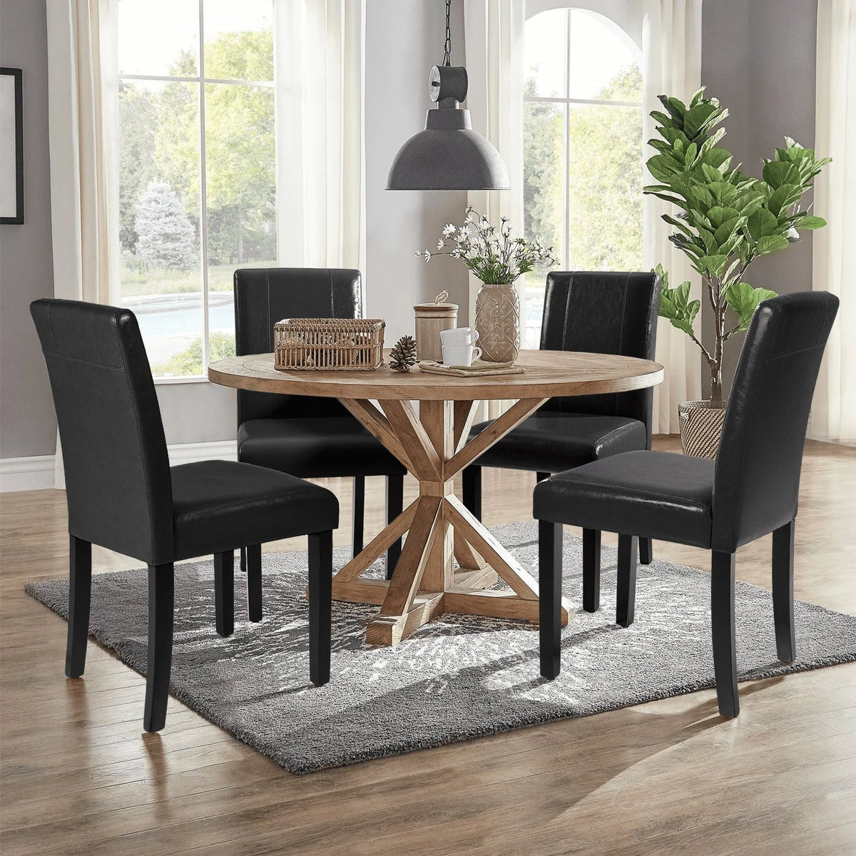 Lacoo Set de 4 Sillas de Comedor Estilo Urbano de PU con Patas de Madera, Negros