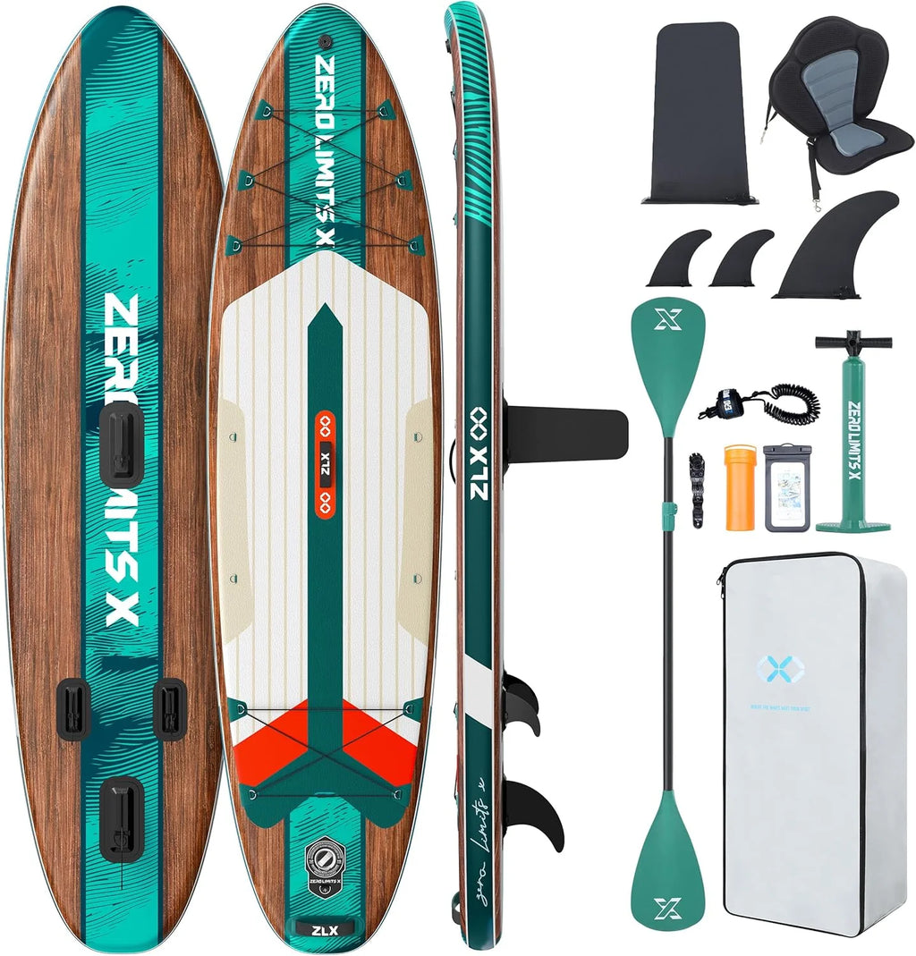 ZLX Paddle Gonflable Adulte 2 Place Stand up Paddle Gonflable avec Accessoires Sup Board pour Les Adolescents et Les Adultes de Tous Les Niveaux de compétence, Kayak/Bateau avec siège 10'6" x 33"