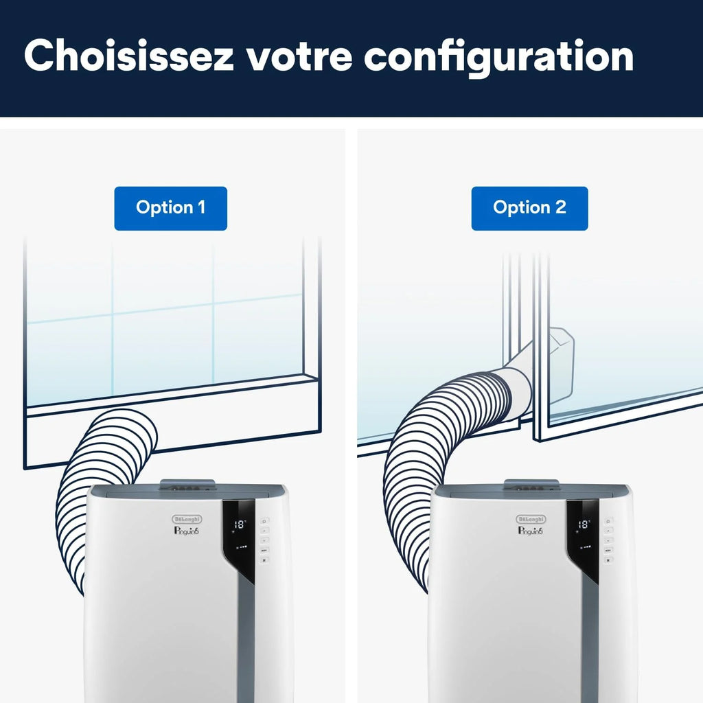 De'Longhi Pinguino PAC EX105 Climatiseur mobile avec technologie EcoRealFeel 10 000 BTU/h, pour pièces jusqu'à 100 m³, fonction déshumidification et ventilation, minuterie 24 heures, classe