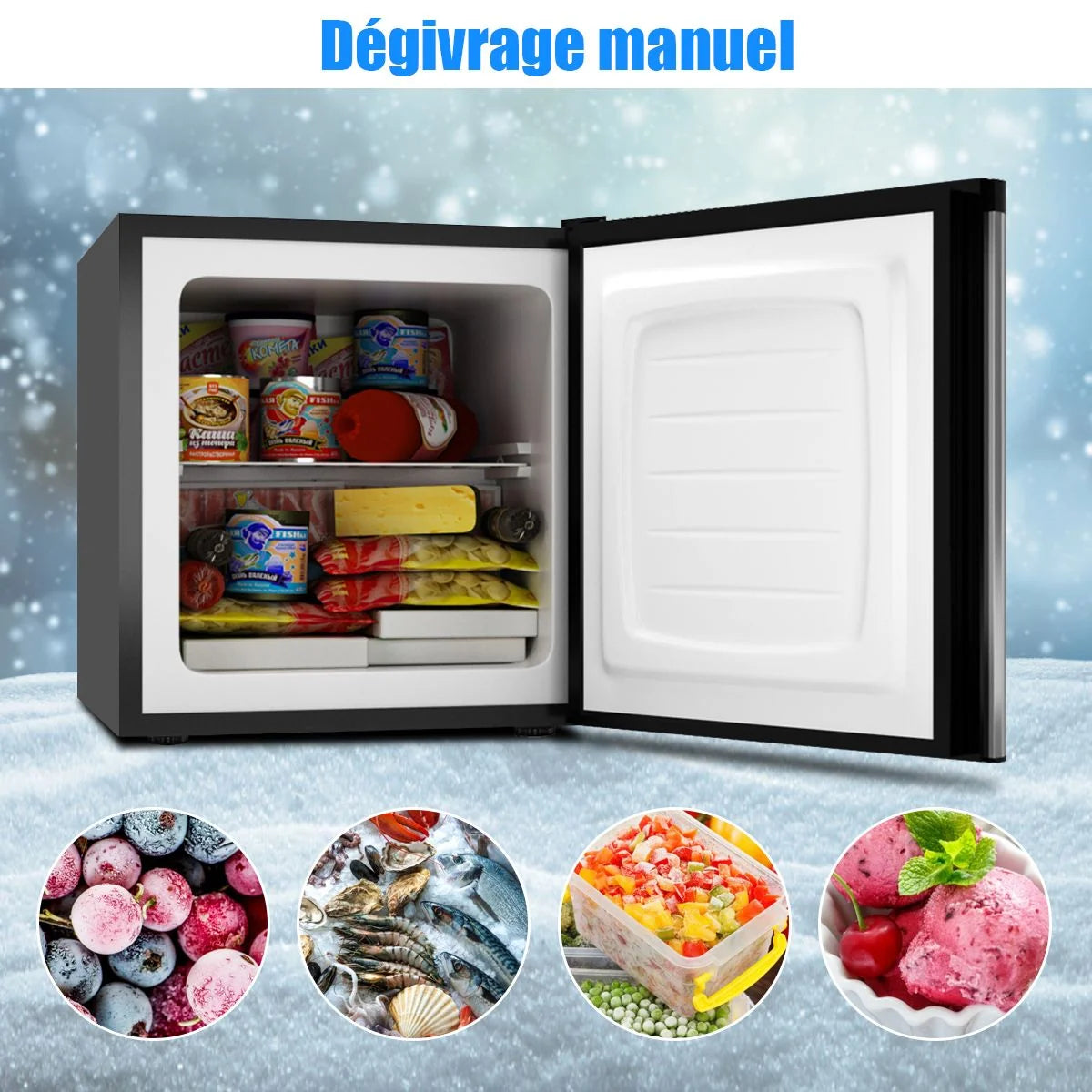 Mini Congélateur Vertical Capacité 31,1 L Porte Réversible en Acier Inoxydable Contrôle Mécanique Température Réglable