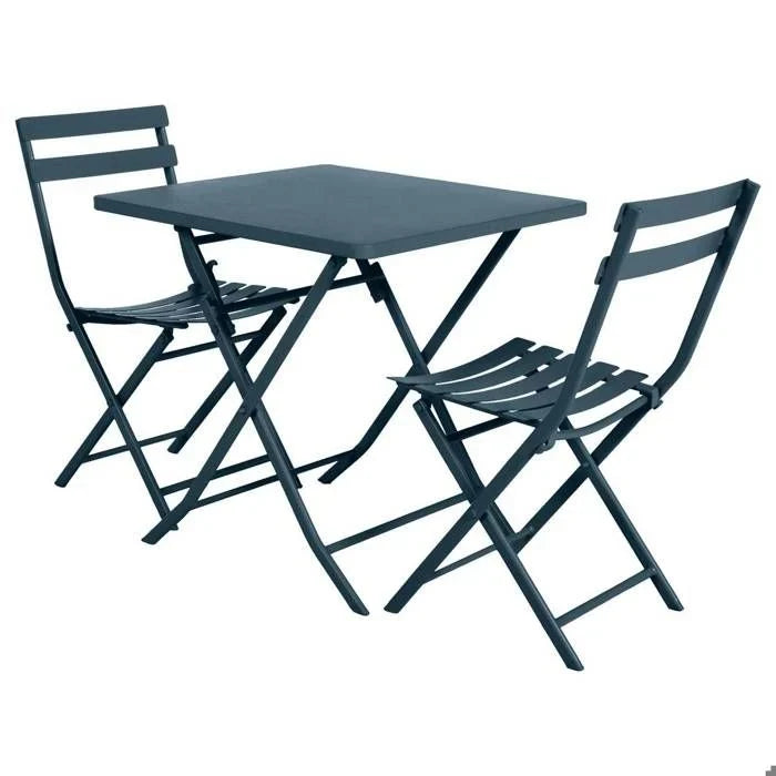 Table de jardin pliante carrée "Greensboro" pétrole 2 places en acier traité époxy - Hespéride