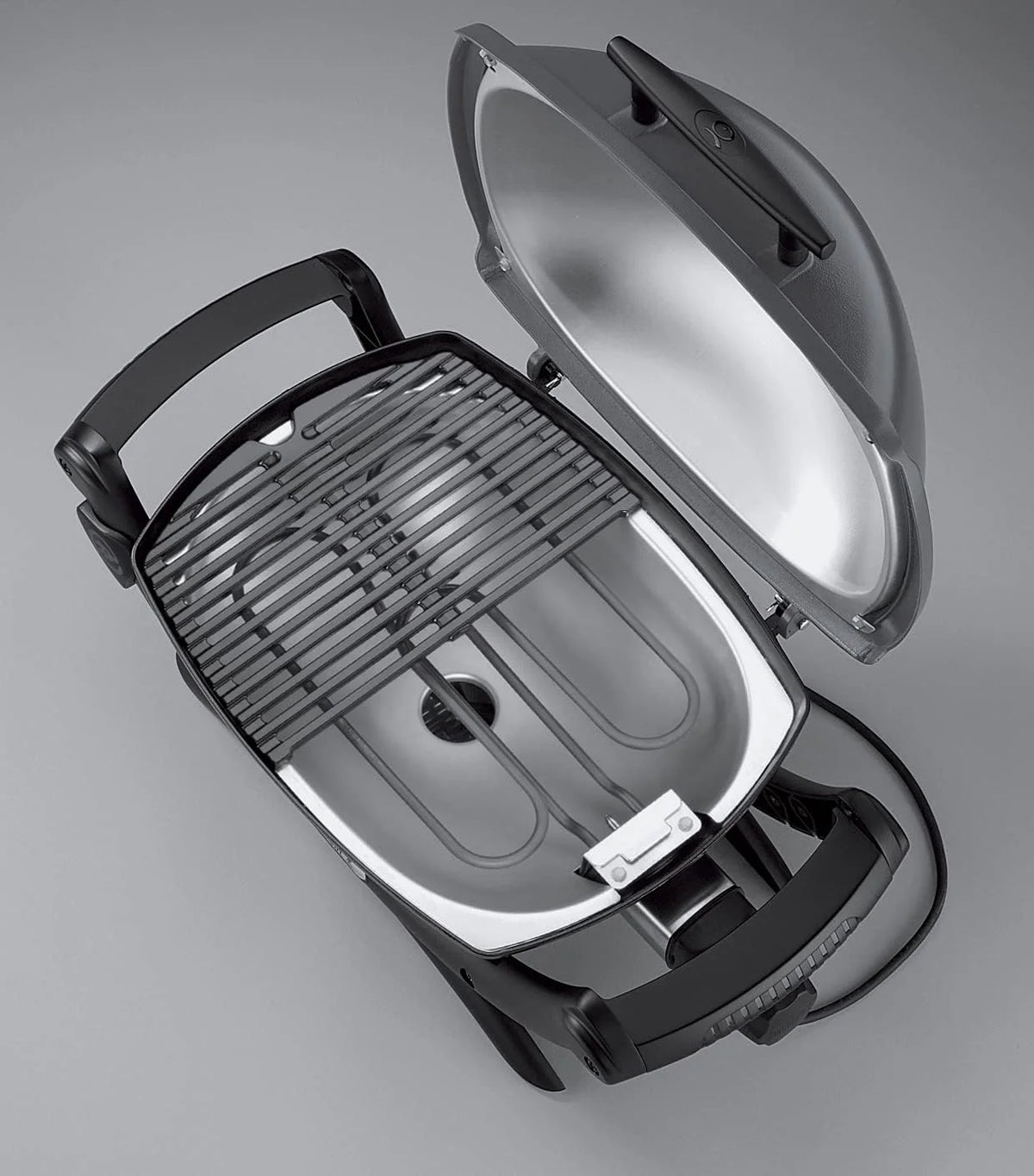 Weber Q1400 Barbecue électrique avec support, surface de cuisson 43 x 32 cm, nomade, grille en fonte émaillée divisée en 2 parties, couvercle et cuve en fonte d'aluminium - Gris foncé (52020853)