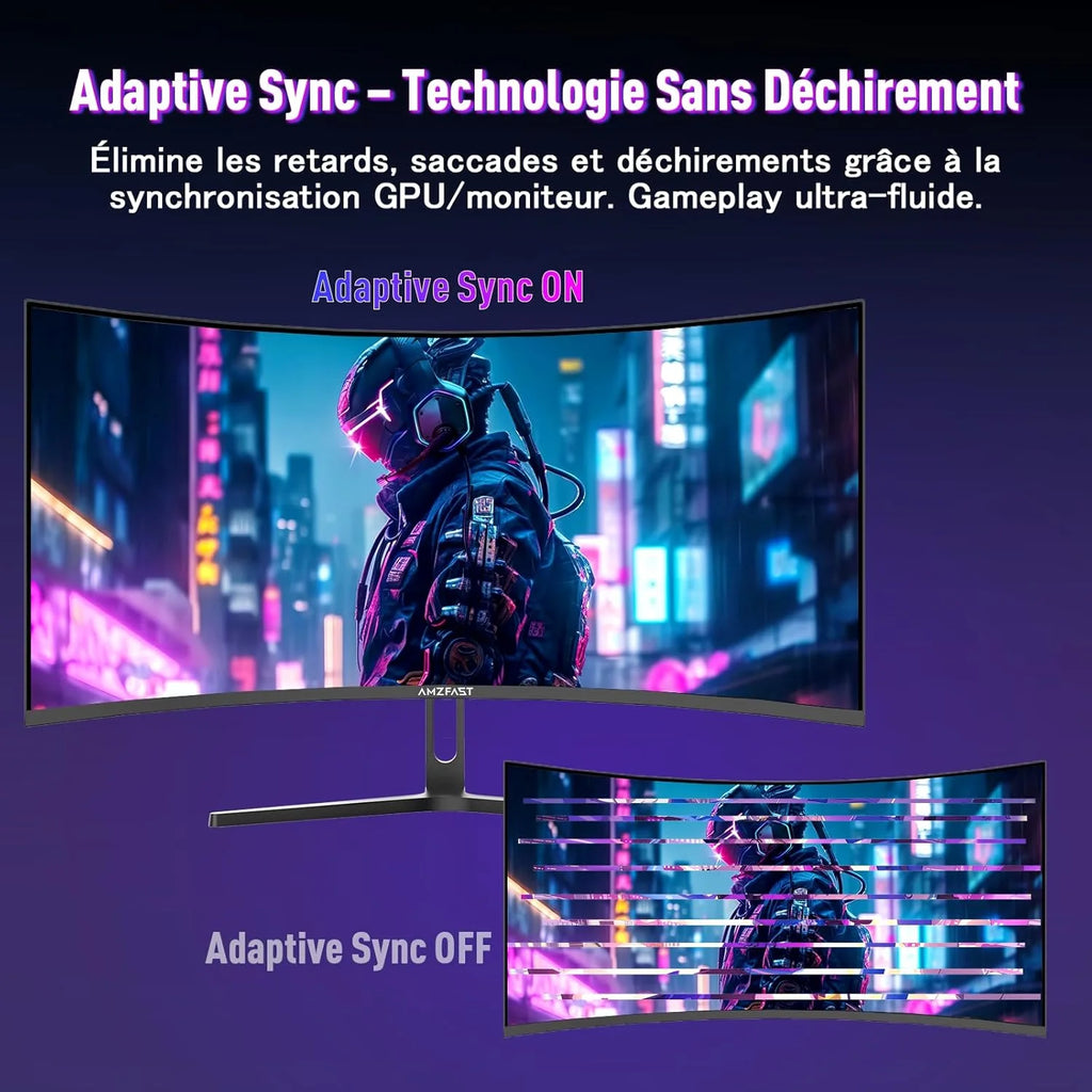 Amzfast Ecran Pc Gamer Incurvé 34 Pouces, 240Hz, UWQHD 3440x1440 (21:9), 1 ms MPRT, Eyes Care, sRGB 130 pour cent, Adaptive Sync, HDR, HDMI 2.1 * 2, DP 1.4 * 2, VESA 75x75, PIP/PBP, AMZG34C5QPro