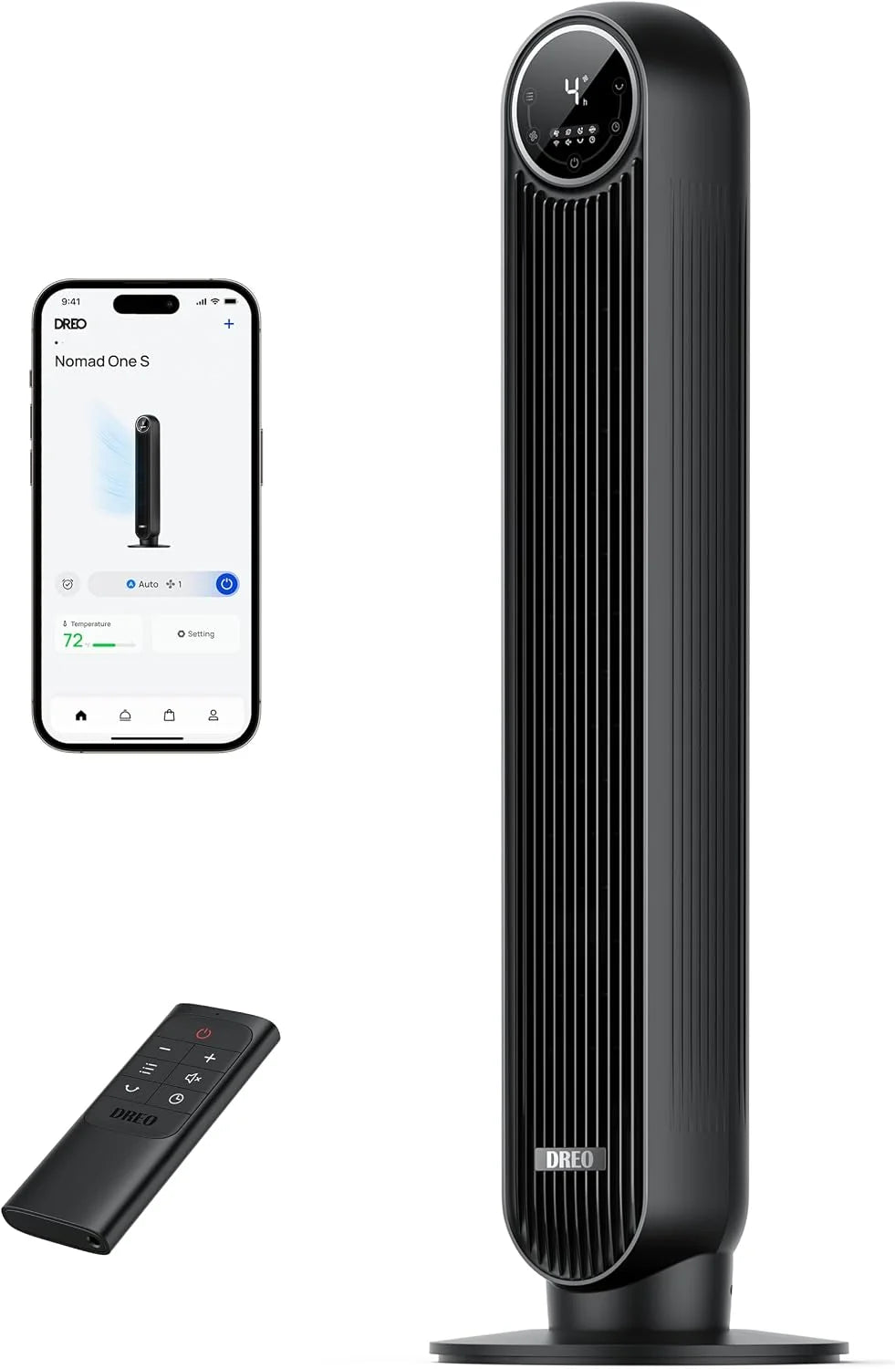 DREO Ventilateur tour intelligent avec fonction WiFi, ventilateur silencieux avec contrôle vocal et télécommande, oscillation à 90°, 4 modes, 4 vitesses, minuterie 8H, ventilateur de refroidissement