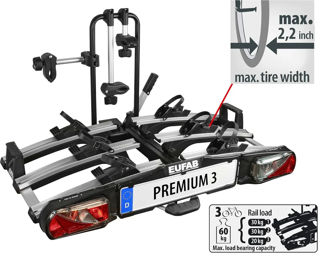 EUFAB porte-vélos Premium 11522 pour 3 vélos, attelage, pliable
