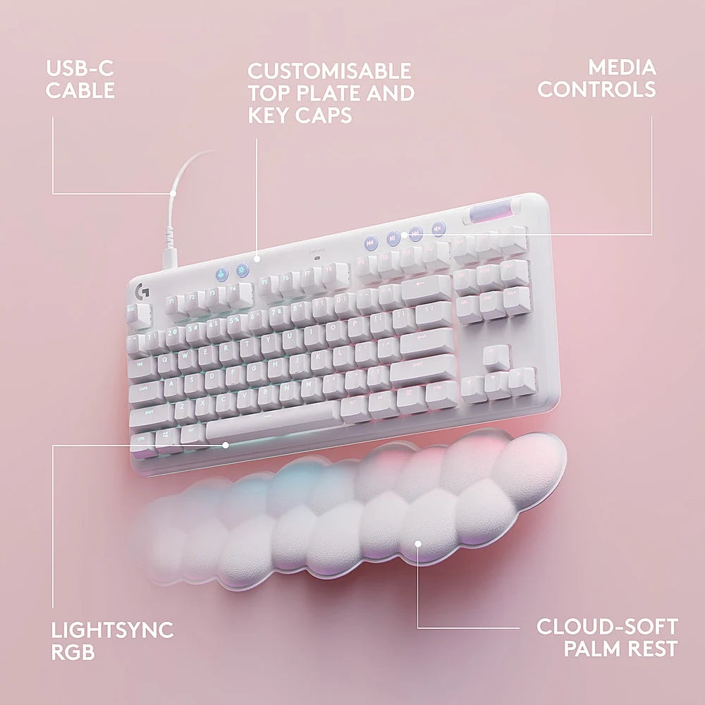 Logitech – Teclado Gaming Mecánico Cableado TKL G713 Aurora Collection con Interruptores Lineales para PC/Mac, con Reposa Palmas Incluido – Blanco Niebla