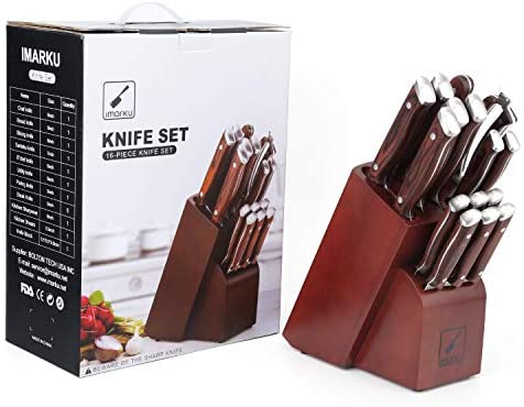 Juego de Cuchillos Japoneses, imarku Juego Profesional de Cuchillos de Cocina de 16 Piezas con Bloque, Juego de Cuchillos de Chef con Chaira, Acero Alemán de Alto Carbono
