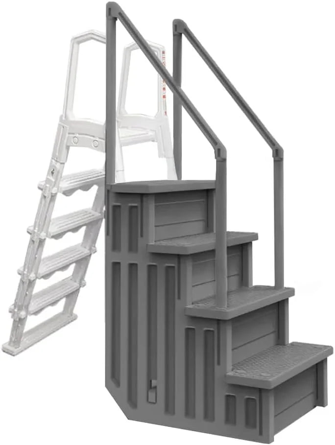 Escalones antideslizantes Aqua Select para piscinas elevadas | Azul | Para piscinas sobre tierra | Se pueden montar en terrazas de 48" a 54" de altura | Escalera de seguridad con capacidad hasta 250 lbs