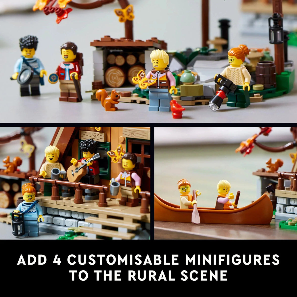 LEGO Ideas Cabaña A-Frame 21338 – Set Coleccionable para Exhibición, Kit de Modelo Construible para Adultos, Regalo para Amantes de la Naturaleza y la Arquitectura, Incluye 4 Minifiguras Personalizables y 11 Figuras de Animales