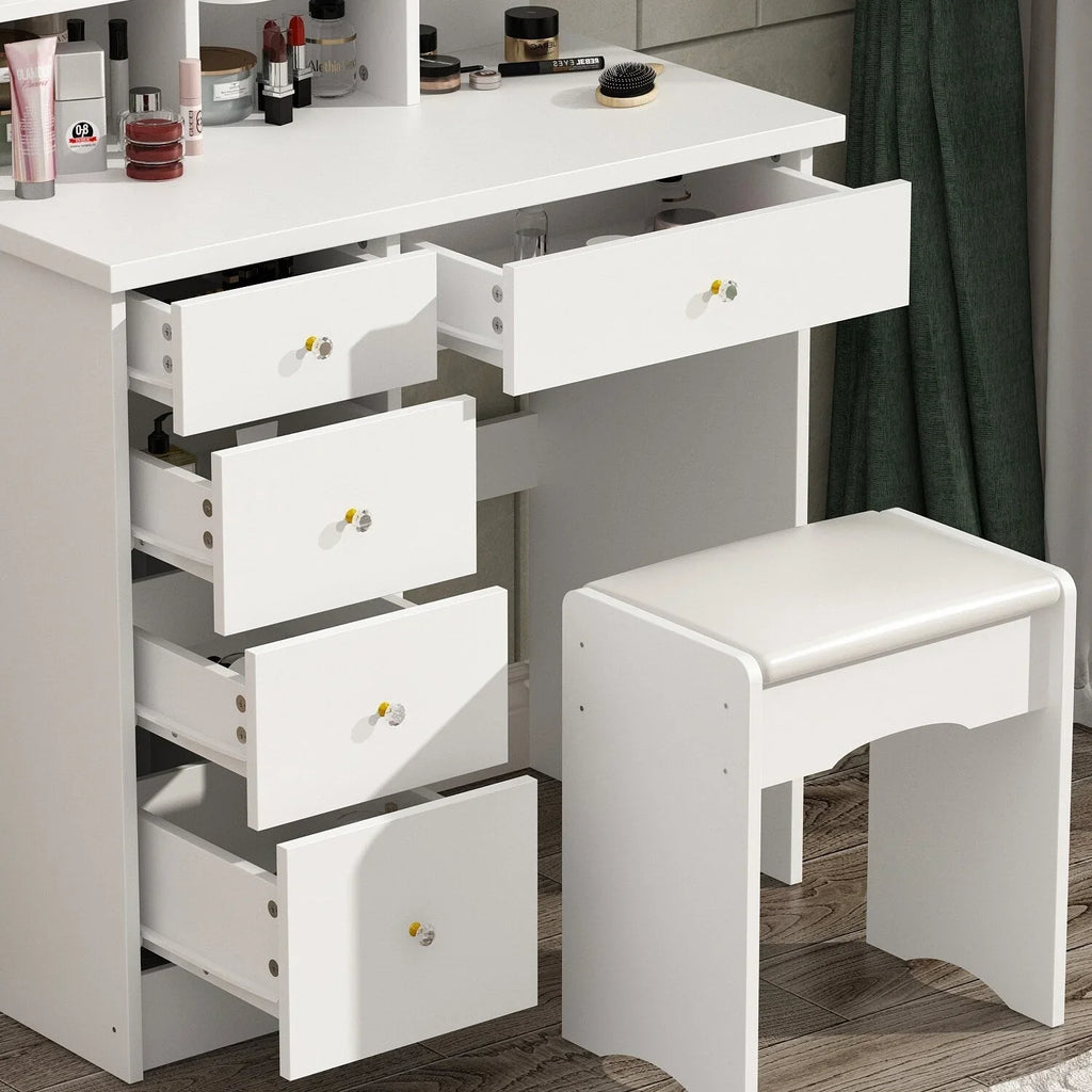 Makeup Vanity Set Table With LED Light &Mirror & Stool