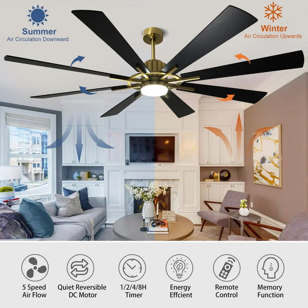 Remote Ceiling fan with Lights Large 8 Wooden Blades