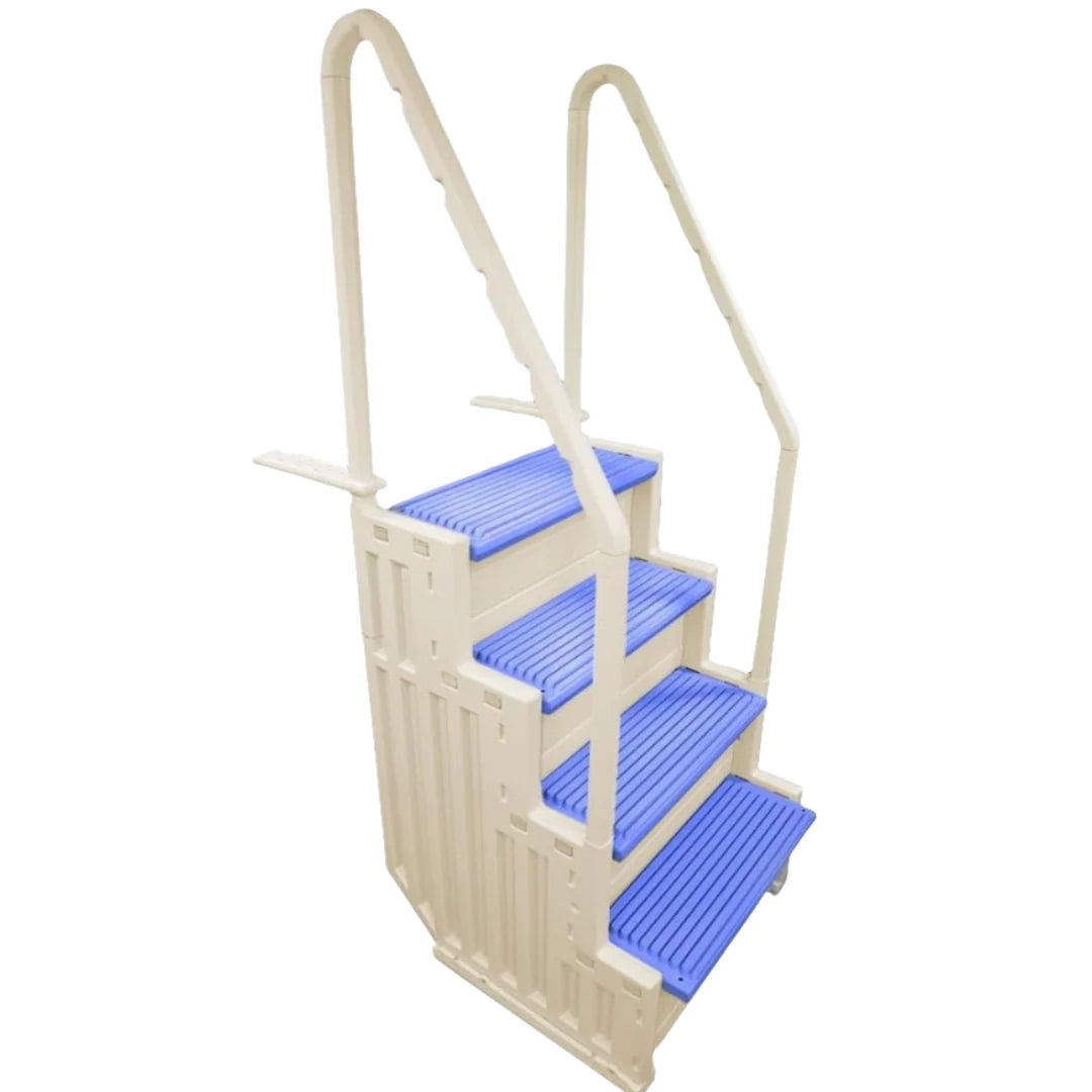 Escalones antideslizantes Aqua Select para piscinas elevadas | Azul | Para piscinas sobre tierra | Se pueden montar en terrazas de 48" a 54" de altura | Escalera de seguridad con capacidad hasta 250 lbs