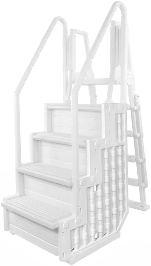 Escalones antideslizantes Aqua Select para piscinas elevadas | Azul | Para piscinas sobre tierra | Se pueden montar en terrazas de 48" a 54" de altura | Escalera de seguridad con capacidad hasta 250 lbs