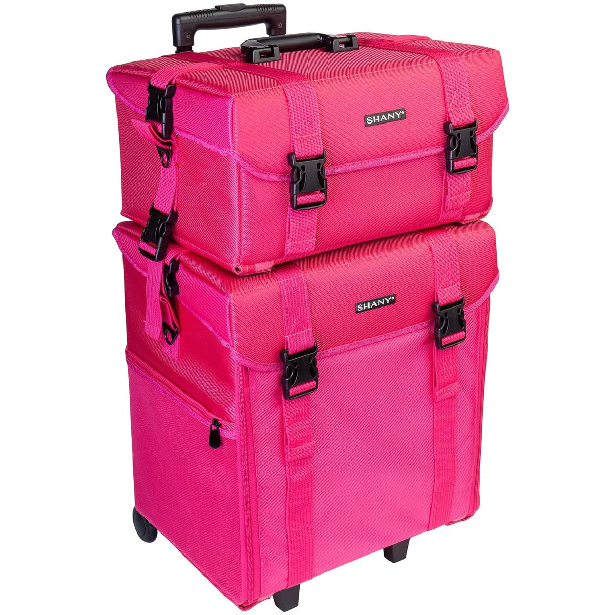 Maletín Cosmético de Vinilo Negro Azabache con Ruedas – Bolso de Viaje para Maquillaje