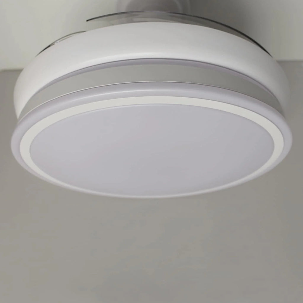 wonderlamp – Ventilador de Techo con Luz LED Pearl Mini, Aspas Retráctiles, Motor DC Muy Silencioso, 3 Temperaturas de Color Regulables, 46W, Blanco