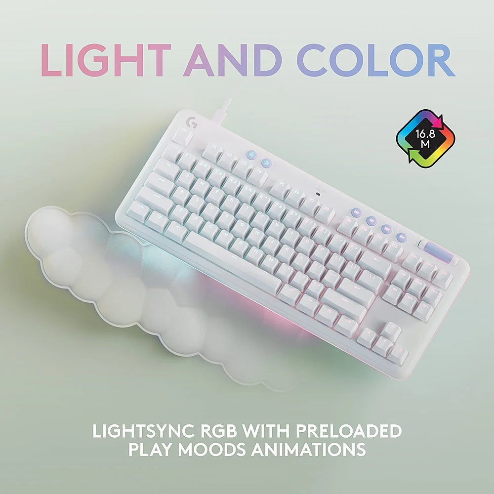 Logitech – Teclado Gaming Mecánico Cableado TKL G713 Aurora Collection con Interruptores Lineales para PC/Mac, con Reposa Palmas Incluido – Blanco Niebla