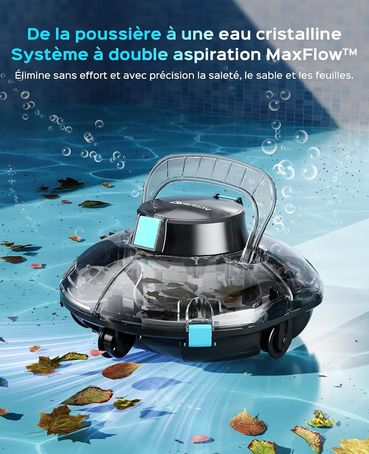 WINNY POOL CLEANER Winny 200P Robot Piscine, Aspirateur Piscine sans Fil avec Batterie, Autonomie 80 Min pour Piscines Hors-Sol 60m², Double Filtration,Stationnement Automatique(Noir-Bleu)