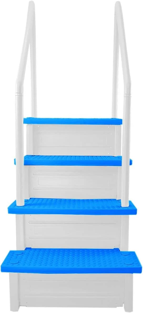 Escalones antideslizantes Aqua Select para piscinas elevadas | Azul | Para piscinas sobre tierra | Se pueden montar en terrazas de 48" a 54" de altura | Escalera de seguridad con capacidad hasta 250 lbs