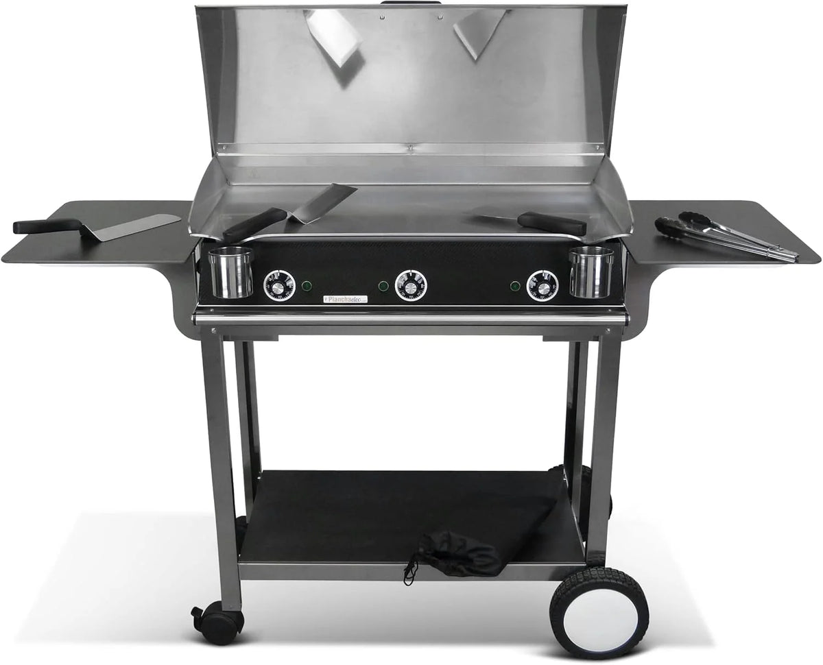 Pack Plancha Electrique LUX 830 - Chariot Rivoli + Accessoires - Inox - Finitions Carbon - 3 Thermostats Réglables - Made In France - L83 X P45 X H20 cm