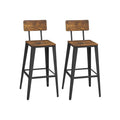 Juego de 2 Taburetes de Bar con Respaldo Industrial Marrón Rústico y Negro