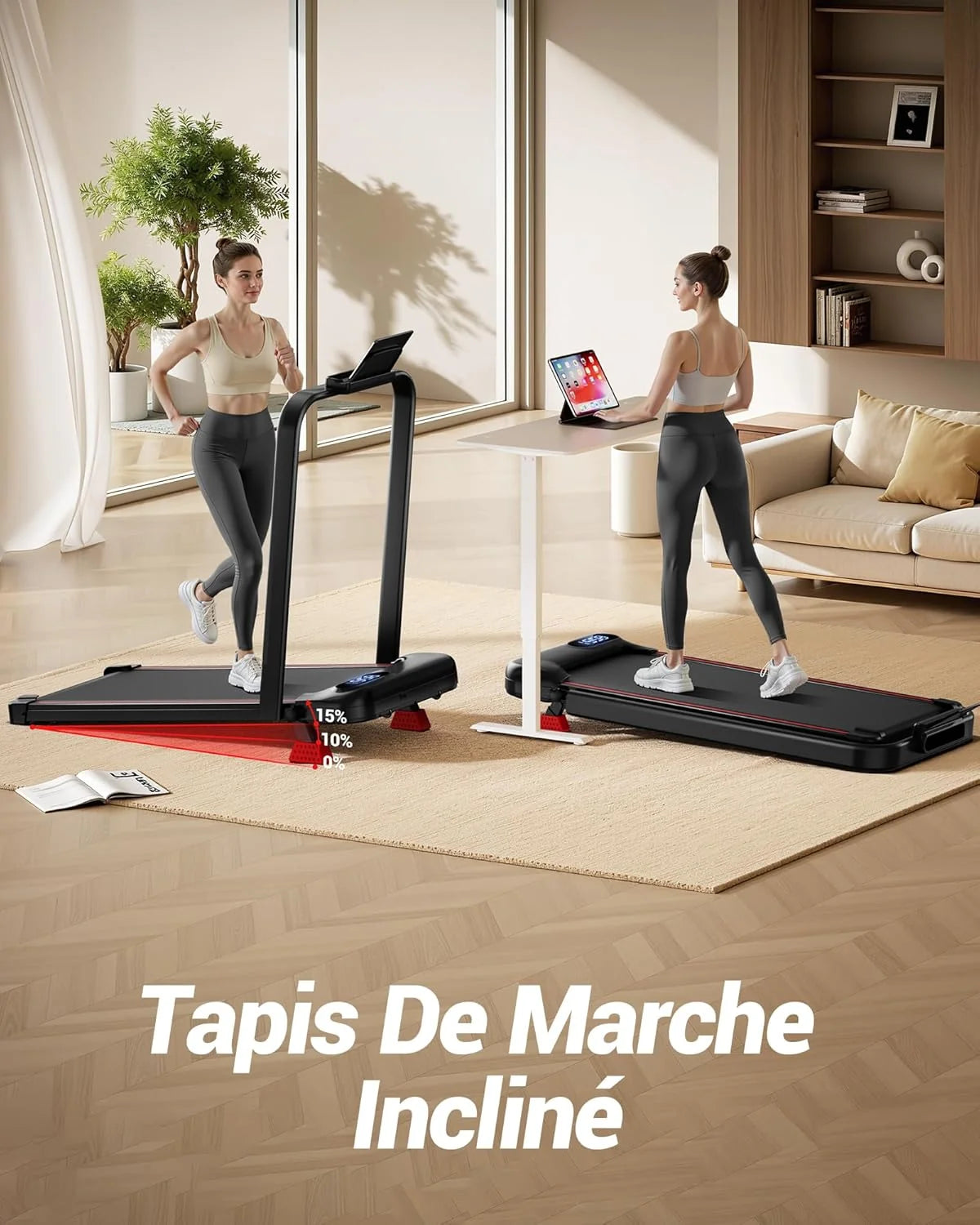 UMAY Tapis de Course Pliable Inclinable 15%, Tapis de Marche Inclinable 6 en 1 avec Moteur Silencieux, Walking Pad,136KG