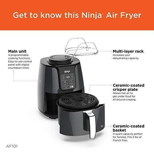 Freidora de Aire Ninja AF101, 4 Cuartos, Negro/Gris