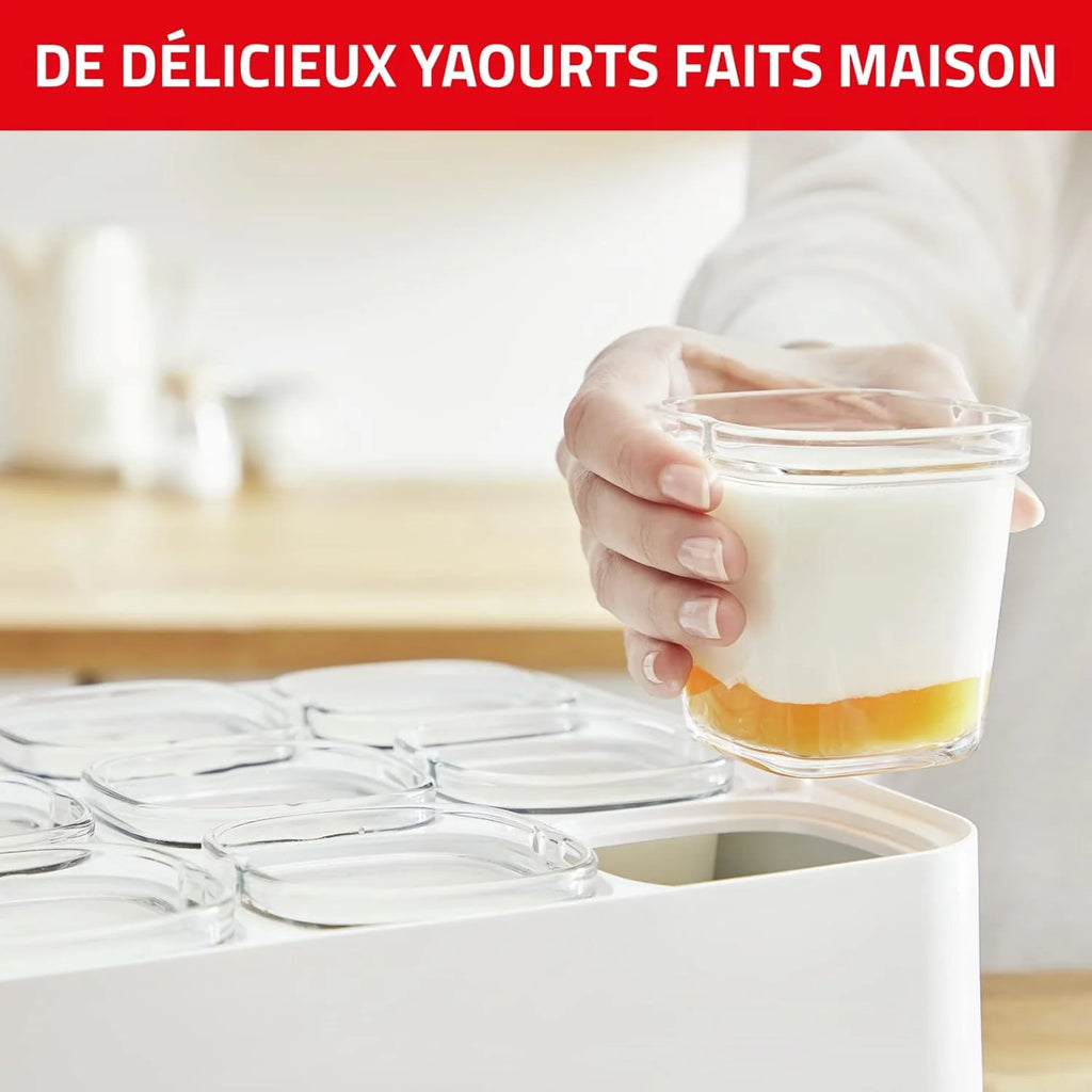 Seb Yogurt Maker 12 Jars, Glass Jars 140 ml, 5 Automatic Programs, BPA-Free, Compact, Homemade Yogurt & XF101001 Delices Box Box 1 L Tray White Yogurt-Cheese with Drainer