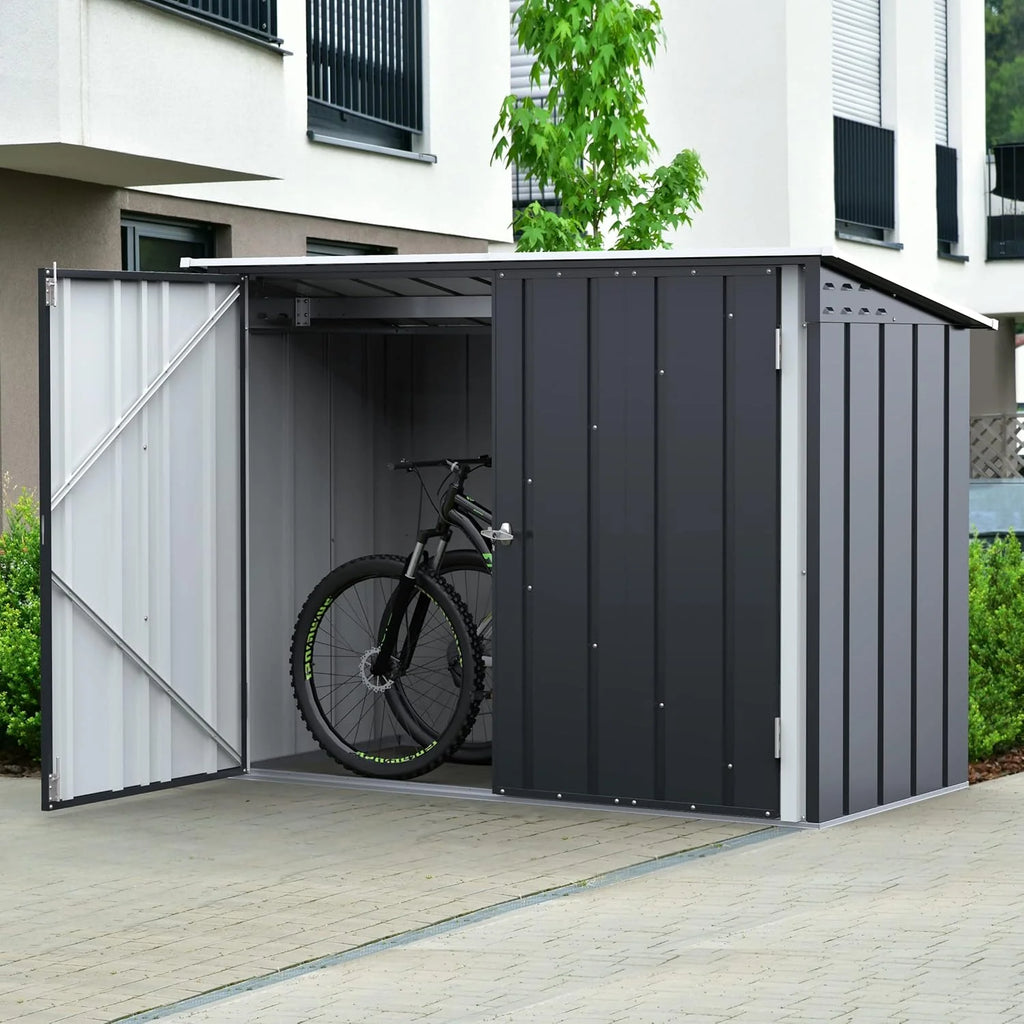 Duramax Abri à vélos pour 2 vélos avec portes doubles verrouillables entièrement larges, abri de stockage en métal, abri de jardin pour vélos, stockage de vélos, 203 x 101 x 146 cm, anthracite