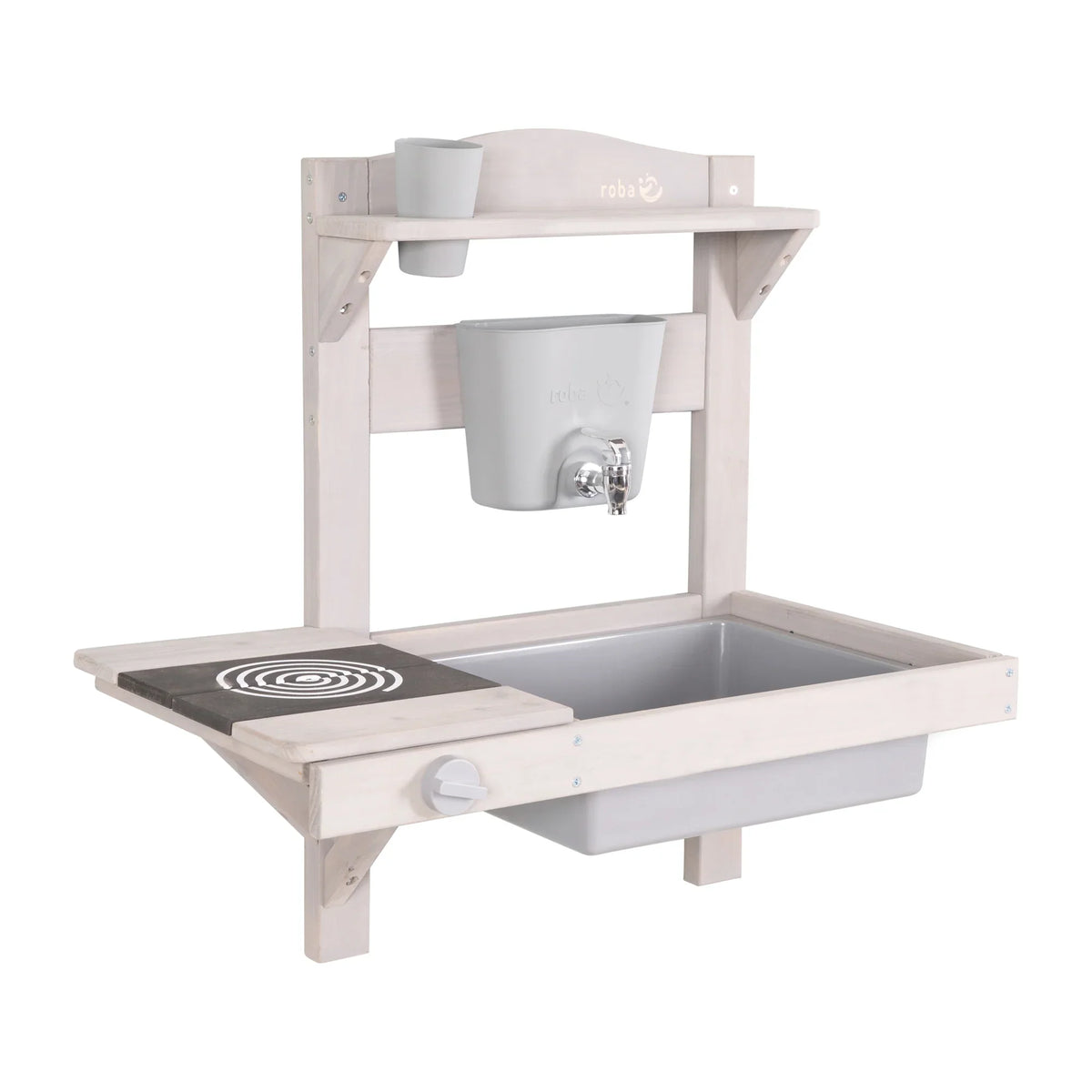 Cocina colgante de juego y barro con accesorios – Madera certificada FSC – Acabado en gris grabado