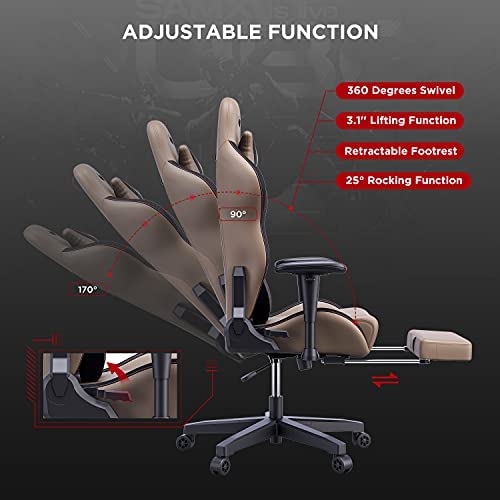 Silla de Oficina Gaming AutoFull con Soporte Lumbar Ergonómico, Estilo Racing, Cuero PU, Alta Respalda, Silla Giratoria Ajustable para PC