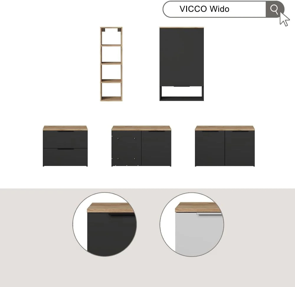 Vicco Meuble-paroi Wido, Blanc/Sonoma, 3 pièces