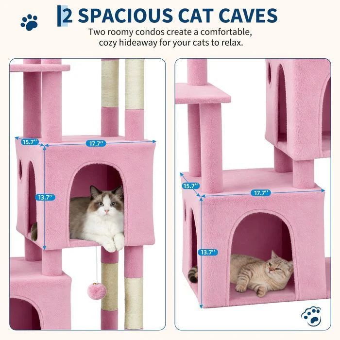 Arbre à chat - GARVEE - Arbre à chat multi-niveau avec griffoirs, escalade, hamac et niches, hauteur 188 cm - Gris foncé